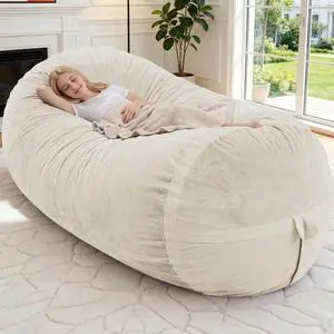6ft Bean Bag Chair Giant Bean Bag Chairs for Adults with Memory Foam Filled, Large Beanbag Chair with Removable Dutch Velvet Cover for Living Room, Bedroom, Dorm, White 6ft Bean Bag Chair Giant Bean Bag Chairs for Adults with Memory Foam Filled, Large Beanbag Chair with Removable Dutch Velvet Cover for Living Room, Bedroom, Dorm, White