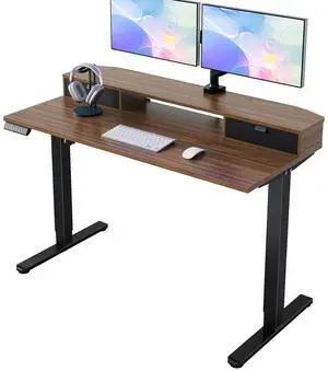 47.2" X 23.6" Electric Standing Desk with 2 Drawers, C-Clamp Mount Compatible, Height Adjustable Computer Desk, Home Office Stand Up Desk with 4 Preset Heights & 2 Hooks, Walnut 47.2" X 23.6" Electric Standing Desk with 2 Drawers, C-Clamp Mount Compatible, Height Adjustable Computer Desk, Home Office Stand Up Desk with 4 Preset Heights & 2 Hooks, Walnut