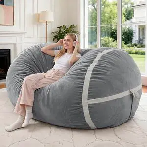 4ft Bean Bag Chair Giant Bean Bag Chairs for Adults with Memory Foam Filled, Large Beanbag Chair with Removable Dutch Velvet Cover for Living Room, Bedroom, Dorm, Light Grey 4ft Bean Bag Chair Giant Bean Bag Chairs for Adults with Memory Foam Filled, Large Beanbag Chair with Removable Dutch Velvet Cover for Living Room, Bedroom, Dorm, Light Grey