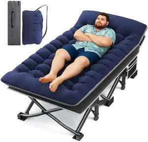 Camping Cot with Mattress, 32" Extra Wide Camping Cots for Adults, Sleeping Cot for Adults Holds Up to 600LBS, Cots for Sleeping, Camp, Rv, Beach, Patio, Office Naps(Blue) Camping Cot with Mattress, 32" Extra Wide Camping Cots for Adults, Sleeping Cot for Adults Holds Up to 600LBS, Cots for Sleeping, Camp, Rv, Beach, Patio, Office Naps(Blue)
