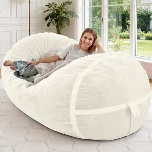 5FT Bean Bag Chair,Giant BeanBag Chairs with Memory Foam Filled, Ultra-Soft Velvet with Portable Handle & Removable Cover, Comfy Bean Bag Sofa for Living Room, No Assembly - Whtie 5FT Bean Bag Chair,Giant BeanBag Chairs with Memory Foam Filled, Ultra-Soft Velvet with Portable Handle & Removable Cover, Comfy Bean Bag Sofa for Living Room, No Assembly - Whtie
