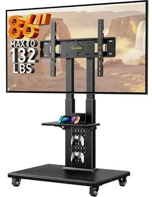 Rolling TV Stand for 3286 TVs up to 132 lbs, Outdoor TV Stand with Pegboard Storage & Quiet Wheels, Swivel & Height Adjustable Mobile TV Cart with Wood Shelf, Max VESA 600x400mm, PGTVC34B Rolling TV Stand for 3286 TVs up to 132 lbs, Outdoor TV Stand with Pegboard Storage & Quiet Wheels, Swivel & Height Adjustable Mobile TV Cart with Wood Shelf, Max VESA 600x400mm, PGTVC34B