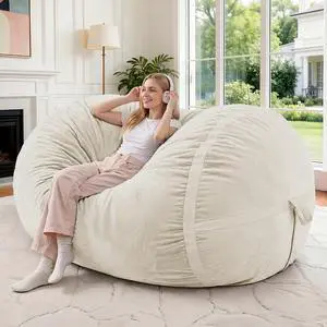 4ft Bean Bag Chair Giant Bean Bag Chairs for Adults with Memory Foam Filled, Large Beanbag Chair with Removable Dutch Velvet Cover for Living Room, Bedroom, Dorm, White 4ft Bean Bag Chair Giant Bean Bag Chairs for Adults with Memory Foam Filled, Large Beanbag Chair with Removable Dutch Velvet Cover for Living Room, Bedroom, Dorm, White