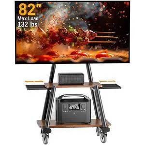 Rolling TV Stand for 43-82 TVs up to 132 lbs, Outdoor TV Stand with Extra-Large Wheels & Extendable Handles, Height Adjustable Mobile TV Cart with Wood Shelf, Max VESA 600x400mm, PGTVMC25B Rolling TV Stand for 43-82 TVs up to 132 lbs, Outdoor TV Stand with Extra-Large Wheels & Extendable Handles, Height Adjustable Mobile TV Cart with Wood Shelf, Max VESA 600x400mm, PGTVMC25B