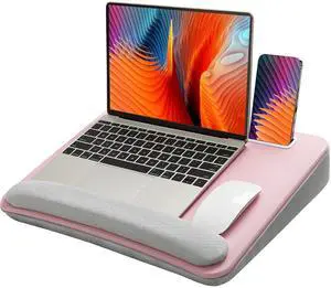 Laptop Lap Desk - Portable Lap Desk with Pillow Cushion, Fits up to 15.6 inch Laptop, with Anti-Slip Strip & Storage Function for Home Office Students Use as Computer Laptop Stand - Pink Laptop Lap Desk - Portable Lap Desk with Pillow Cushion, Fits up to 15.6 inch Laptop, with Anti-Slip Strip & Storage Function for Home Office Students Use as Computer Laptop Stand - Pink