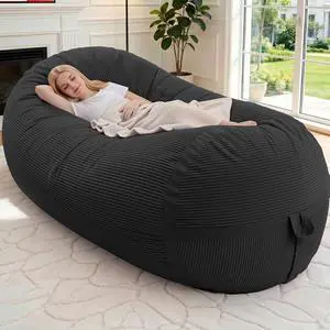 Bean Bag Chair, 6FT Giant Bean Bag Chair with Memory Foam, Ultra-Soft Corduroy Cover & Zipper Design, Portable Handle Comfy Bean Bag Sofa for Living Room, Bedroom, No Assembly - Black Bean Bag Chair, 6FT Giant Bean Bag Chair with Memory Foam, Ultra-Soft Corduroy Cover & Zipper Design, Portable Handle Comfy Bean Bag Sofa for Living Room, Bedroom, No Assembly - Black