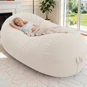 Bean Bag Chair, 6FT Large Bean Bag Chair with Removable Cover, Comfy Beanbag Chair with Memory Foam Filling, Bean Bag Sofa for Living Room Bedroom Reading Room, White Bean Bag Chair, 6FT Large Bean Bag Chair with Removable Cover, Comfy Beanbag Chair with Memory Foam Filling, Bean Bag Sofa for Living Room Bedroom Reading Room, White