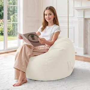 Bean Bag Chair, 2FT Bean Bag Chairs with Memory Foam Filling, Small Beanbag Chairs with Portable Handle, Comfy Bean Bag Sofa for Living Room Bedroom Reading Room, White Bean Bag Chair, 2FT Bean Bag Chairs with Memory Foam Filling, Small Beanbag Chairs with Portable Handle, Comfy Bean Bag Sofa for Living Room Bedroom Reading Room, White