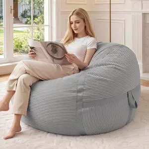 Bean Bag Chair, 3FT Large Bean Bag Chair with Memory Foam, Ultra-Soft Corduroy Cover & Zipper Design, Portable Handle Comfy Bean Bag Sofa for Living Room, Bedroom, No Assembly - Light Grey Bean Bag Chair, 3FT Large Bean Bag Chair with Memory Foam, Ultra-Soft Corduroy Cover & Zipper Design, Portable Handle Comfy Bean Bag Sofa for Living Room, Bedroom, No Assembly - Light Grey