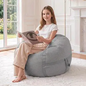Bean Bag Chair, 2FT Bean Bag Chairs with Memory Foam Filled, Comfy Bean Bag Sofa with Portable Handle, Ultra-Soft Corduroy BeanBag for Living Room, Bedroom, No Assembly - Light Grey Bean Bag Chair, 2FT Bean Bag Chairs with Memory Foam Filled, Comfy Bean Bag Sofa with Portable Handle, Ultra-Soft Corduroy BeanBag for Living Room, Bedroom, No Assembly - Light Grey