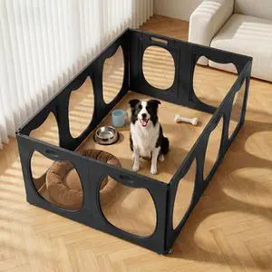 Acrylic Dog Playpen for Indoor Use Clear Small Pet Play Pen for Puppies, Cats, Rabbits & Ferrets Easy Assemble, Durable & Portable Pet Enclosure (Black, 24" H, 10 Panels) Acrylic Dog Playpen for Indoor Use Clear Small Pet Play Pen for Puppies, Cats, Rabbits & Ferrets Easy Assemble, Durable & Portable Pet Enclosure (Black, 24" H, 10 Panels)