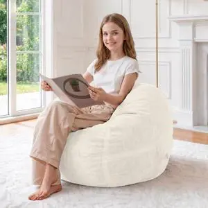 2FT Bean Bag Chair, Small BeanBag Chairs with Memory Foam Filled, Ultra-Soft Velvet Bean Bag Chair with Portable Handle, Comfy Bean Bag Sofa for Living Room, No Assembly - Whtie 2FT Bean Bag Chair, Small BeanBag Chairs with Memory Foam Filled, Ultra-Soft Velvet Bean Bag Chair with Portable Handle, Comfy Bean Bag Sofa for Living Room, No Assembly - Whtie