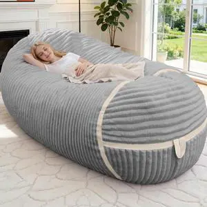 Bean Bag Chair 6FT Giant Bean Bag Chairs for Adults with Memory Foam Filled,6'Beanbag Chair with Soft Faux Fur Cover,Bean Bag Bed Bean Bag Sofa Lounger for LivingRoom,Bedroom-LIGHT GREY&WHITE Bean Bag Chair 6FT Giant Bean Bag Chairs for Adults with Memory Foam Filled,6'Beanbag Chair with Soft Faux Fur Cover,Bean Bag Bed Bean Bag Sofa Lounger for LivingRoom,Bedroom-LIGHT GREY&WHITE