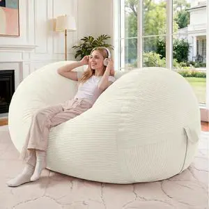Bean Bag Chair, 4FT Large Bean Bag Chair with Memory Foam, Ultra-Soft Corduroy Cover & Zipper Design, Portable Handle Comfy Bean Bag Sofa for Living Room, Bedroom, No Assembly - Whtie Bean Bag Chair, 4FT Large Bean Bag Chair with Memory Foam, Ultra-Soft Corduroy Cover & Zipper Design, Portable Handle Comfy Bean Bag Sofa for Living Room, Bedroom, No Assembly - Whtie