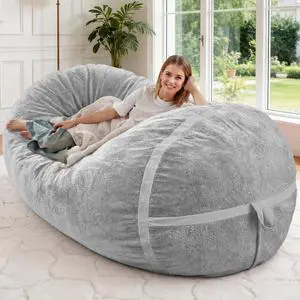 5FT Bean Bag Chair,Giant BeanBag Chairs with Memory Foam Filled, Ultra-Soft Velvet with Portable Handle & Removable Cover, Comfy Bean Bag Sofa for Living Room, No Assembly - Light Grey 5FT Bean Bag Chair,Giant BeanBag Chairs with Memory Foam Filled, Ultra-Soft Velvet with Portable Handle & Removable Cover, Comfy Bean Bag Sofa for Living Room, No Assembly - Light Grey
