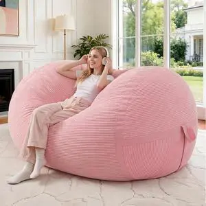 Bean Bag Chair, 4FT Large Bean Bag Chair with Memory Foam, Ultra-Soft Corduroy Cover & Zipper Design, Portable Handle Comfy Bean Bag Sofa for Living Room, Bedroom, No Assembly - Pink Bean Bag Chair, 4FT Large Bean Bag Chair with Memory Foam, Ultra-Soft Corduroy Cover & Zipper Design, Portable Handle Comfy Bean Bag Sofa for Living Room, Bedroom, No Assembly - Pink