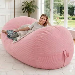 Bean Bag Chair, 5FT Giant Bean Bag Chair with Memory Foam, Ultra-Soft Corduroy Cover & Zipper Design, Portable Handle Comfy Bean Bag Sofa for Living Room, Bedroom, No Assembly - Pink Bean Bag Chair, 5FT Giant Bean Bag Chair with Memory Foam, Ultra-Soft Corduroy Cover & Zipper Design, Portable Handle Comfy Bean Bag Sofa for Living Room, Bedroom, No Assembly - Pink