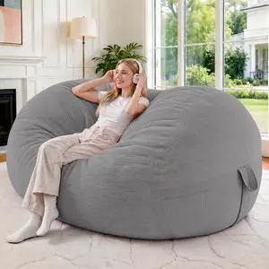 Bean Bag Chair, 4FT Large Bean Bag Chair with Removable Cover, Comfy Beanbag Chair with Memory Foam Filling, Bean Bag Sofa for Living Room Bedroom Reading Room, Light Grey Bean Bag Chair, 4FT Large Bean Bag Chair with Removable Cover, Comfy Beanbag Chair with Memory Foam Filling, Bean Bag Sofa for Living Room Bedroom Reading Room, Light Grey