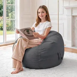 Bean Bag Chair, 2FT Bean Bag Chairs with Memory Foam Filling, Small Beanbag Chairs with Portable Handle, Comfy Bean Bag Sofa for Living Room Bedroom Reading Room, Dark Grey Bean Bag Chair, 2FT Bean Bag Chairs with Memory Foam Filling, Small Beanbag Chairs with Portable Handle, Comfy Bean Bag Sofa for Living Room Bedroom Reading Room, Dark Grey
