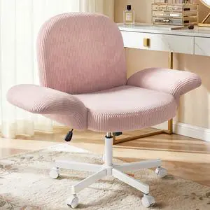 Criss Cross Office Chair for Girls, Cross Legged Desk Chair with Adjustable Armrests, Soft Corduroy Fabric for Small Spaces, Home Office Computer Chair for Petite Women, Pink Criss Cross Office Chair for Girls, Cross Legged Desk Chair with Adjustable Armrests, Soft Corduroy Fabric for Small Spaces, Home Office Computer Chair for Petite Women, Pink