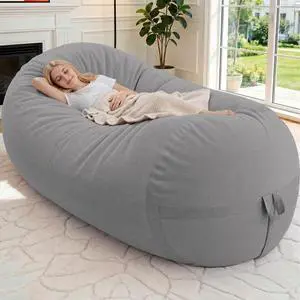 Bean Bag Chair, 6FT Large Bean Bag Chair with Removable Cover, Comfy Beanbag Chair with Memory Foam Filling, Bean Bag Sofa for Living Room Bedroom Reading Room, Light Grey Bean Bag Chair, 6FT Large Bean Bag Chair with Removable Cover, Comfy Beanbag Chair with Memory Foam Filling, Bean Bag Sofa for Living Room Bedroom Reading Room, Light Grey