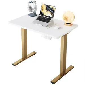32" Small Electric Standing Desk Adjustable Height, 4 Memory Height Settings, Sit Stand Up Desk for Home Office & Computer Workstation, White and Gold Frame 32" Small Electric Standing Desk Adjustable Height, 4 Memory Height Settings, Sit Stand Up Desk for Home Office & Computer Workstation, White and Gold Frame