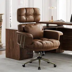 Big and Tall Executive Office Chair, PU Leather Ergonomic Chair with Thick Cushion & Lumbar Support, Comfy Mid Century Swivel Computer Chair for Home Office, Brown Big and Tall Executive Office Chair, PU Leather Ergonomic Chair with Thick Cushion & Lumbar Support, Comfy Mid Century Swivel Computer Chair for Home Office, Brown
