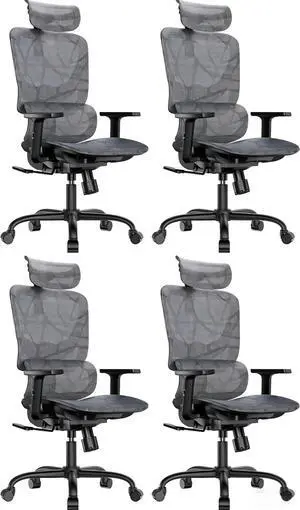 Ergonomic Mesh Office Chair with 5-Level Lumbar Support, Computer Gaming Chair with Adjustable Headrest & Armrests, Rocking Tilt, Comfortable High Back Desk Chair for Home Office,4 Pack Ergonomic Mesh Office Chair with 5-Level Lumbar Support, Computer Gaming Chair with Adjustable Headrest & Armrests, Rocking Tilt, Comfortable High Back Desk Chair for Home Office,4 Pack