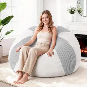 4FT Bean Bag Chairs Teardrop Bean Bag Chairs for Adults Beanbag Chair with Memory Foam Filled Soft Stripe Leaf alongside Plush Faux Fur Washable Cover for Dorm, Bedroom(Stripe LGY/WH) 4FT Bean Bag Chairs Teardrop Bean Bag Chairs for Adults Beanbag Chair with Memory Foam Filled Soft Stripe Leaf alongside Plush Faux Fur Washable Cover for Dorm, Bedroom(Stripe LGY/WH)