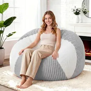 4FT Bean Bag Chairs Teardrop Bean Bag Chairs for Adults Beanbag Chair with Memory Foam Filled Soft Plush Leaf alongside Stripe Faux Fur Washable Cover for Dorm, Bedroom(Plush LGY/WH) 4FT Bean Bag Chairs Teardrop Bean Bag Chairs for Adults Beanbag Chair with Memory Foam Filled Soft Plush Leaf alongside Stripe Faux Fur Washable Cover for Dorm, Bedroom(Plush LGY/WH)