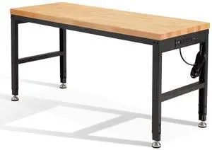 Height Adjustable Workbench 60" 2000 Lbs Capacity Solid Wood Work Station Heavy-Duty Work Tables with Power Outlets for Garage Party Shop Office Height Adjustable Workbench 60" 2000 Lbs Capacity Solid Wood Work Station Heavy-Duty Work Tables with Power Outlets for Garage Party Shop Office