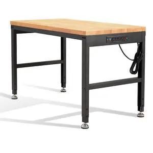Height Adjustable Workbench 48"x 24" 2000 Lbs Capacity Solid Wood Work Station Heavy-Duty Work Tables with Power Outlets for Garage Party Shop Office Height Adjustable Workbench 48"x 24" 2000 Lbs Capacity Solid Wood Work Station Heavy-Duty Work Tables with Power Outlets for Garage Party Shop Office