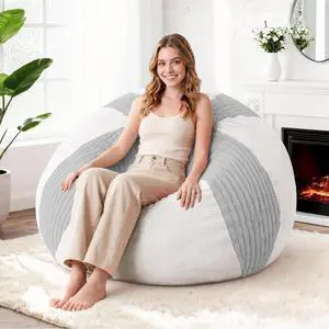 3FT Bean Bag Chairs Teardrop Bean Bag Chairs for Adults Beanbag Chair with Memory Foam Filled Soft Stripe Leaf alongside Plush Faux Fur Washable Cover for Dorm, Bedroom(Stripe LGY/WH) 3FT Bean Bag Chairs Teardrop Bean Bag Chairs for Adults Beanbag Chair with Memory Foam Filled Soft Stripe Leaf alongside Plush Faux Fur Washable Cover for Dorm, Bedroom(Stripe LGY/WH)