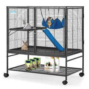 40''H Large Metal Rolling Ferrets Cage, 2-Tiers Small Animal Cages, Cage for Rats/Chinchillas, 0.5'' Bar Spacing for Ferret,Small Animal Cage w/Removable Ramp & Platform 40''H Large Metal Rolling Ferrets Cage, 2-Tiers Small Animal Cages, Cage for Rats/Chinchillas, 0.5'' Bar Spacing for Ferret,Small Animal Cage w/Removable Ramp & Platform