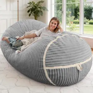 Bean Bag Chair 5FT Giant Bean Bag Chairs for Adults with Memory Foam Filled,5'Beanbag Chair with Soft Faux Fur Cover,Comfy Bean Bag Sofa Lounger for Living Room,Bedroom-Light Grey&White Bean Bag Chair 5FT Giant Bean Bag Chairs for Adults with Memory Foam Filled,5'Beanbag Chair with Soft Faux Fur Cover,Comfy Bean Bag Sofa Lounger for Living Room,Bedroom-Light Grey&White