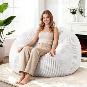 4FT Bean Bag Chairs Teardrop Bean Bag Chairs for Adults Beanbag Chair with Memory Foam Filled Soft Plush Leaf alongside Stripe Faux Fur Washable Cover for Dorm, Bedroom(Plush WH) 4FT Bean Bag Chairs Teardrop Bean Bag Chairs for Adults Beanbag Chair with Memory Foam Filled Soft Plush Leaf alongside Stripe Faux Fur Washable Cover for Dorm, Bedroom(Plush WH)