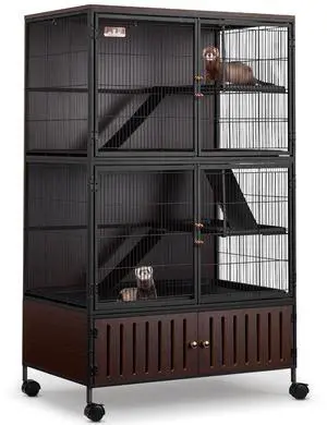 60''H Metal Large Ferret Cage, Rolling Chinchilla Cage with Removable Ramps& Double Door, with Locker, Small Animal Cage, Rat Indoor Wooden Pet Crate Furniture 60''H Metal Large Ferret Cage, Rolling Chinchilla Cage with Removable Ramps& Double Door, with Locker, Small Animal Cage, Rat Indoor Wooden Pet Crate Furniture