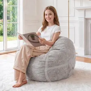 2FT Bean Bag Chair, Small BeanBag Chairs with Memory Foam Filled, Ultra-Soft Velvet Bean Bag Chair with Portable Handle, Comfy Bean Bag Sofa for Living Room, No Assembly - Light Grey 2FT Bean Bag Chair, Small BeanBag Chairs with Memory Foam Filled, Ultra-Soft Velvet Bean Bag Chair with Portable Handle, Comfy Bean Bag Sofa for Living Room, No Assembly - Light Grey