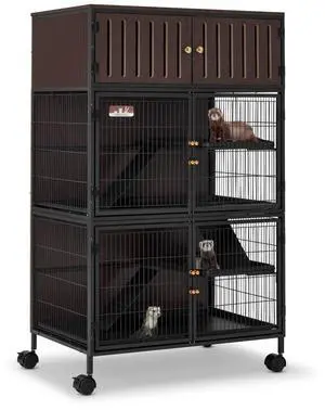 50''H Metal Large Ferret Cage, Rolling Chinchilla Cage with Removable Ramps& Double Door, with Locker, Small Animal Cage Indoor Wooden Pet Crate Furniture 50''H Metal Large Ferret Cage, Rolling Chinchilla Cage with Removable Ramps& Double Door, with Locker, Small Animal Cage Indoor Wooden Pet Crate Furniture