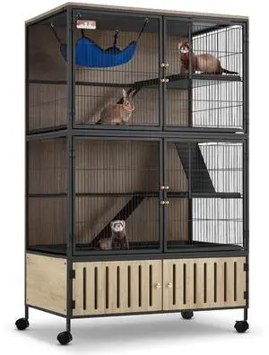 Metal Large Guinea Pig Cages 5 Levels, 60.0" H Rolling Ferret Cage with Removable Ramps & Double Door, Cage with Locker, Squirrel Cage Christmas Decoration Pet Crate Furniture Metal Large Guinea Pig Cages 5 Levels, 60.0" H Rolling Ferret Cage with Removable Ramps & Double Door, Cage with Locker, Squirrel Cage Christmas Decoration Pet Crate Furniture