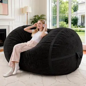 4FT Bean Bag Chair, Large BeanBag Chairs with Memory Foam Filled, Ultra-Soft Velvet with Portable Handle & Removable Cover, Comfy Bean Bag Sofa for Living Room, No Assembly - Black 4FT Bean Bag Chair, Large BeanBag Chairs with Memory Foam Filled, Ultra-Soft Velvet with Portable Handle & Removable Cover, Comfy Bean Bag Sofa for Living Room, No Assembly - Black