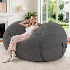 4FT Bean Bag Chair, Large BeanBag Chairs with Memory Foam Filled, Ultra-Soft Velvet with Portable Handle & Removable Cover, Comfy Bean Bag Sofa for Living Room, No Assembly - Dark Grey 4FT Bean Bag Chair, Large BeanBag Chairs with Memory Foam Filled, Ultra-Soft Velvet with Portable Handle & Removable Cover, Comfy Bean Bag Sofa for Living Room, No Assembly - Dark Grey