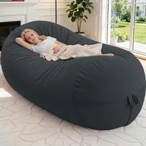 Bean Bag Chair, 6FT Large Bean Bag Chair with Removable Cover, Comfy Beanbag Chair with Memory Foam Filling, Bean Bag Sofa for Living Room Bedroom Reading Room, Dark Grey Bean Bag Chair, 6FT Large Bean Bag Chair with Removable Cover, Comfy Beanbag Chair with Memory Foam Filling, Bean Bag Sofa for Living Room Bedroom Reading Room, Dark Grey