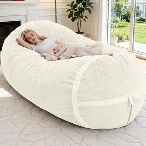 6FT Bean Bag Chair,Giant BeanBag Chairs with Memory Foam Filled, Ultra-Soft Velvet with Portable Handle & Removable Cover, Comfy Bean Bag Sofa for Living Room, No Assembly - Whtie 6FT Bean Bag Chair,Giant BeanBag Chairs with Memory Foam Filled, Ultra-Soft Velvet with Portable Handle & Removable Cover, Comfy Bean Bag Sofa for Living Room, No Assembly - Whtie