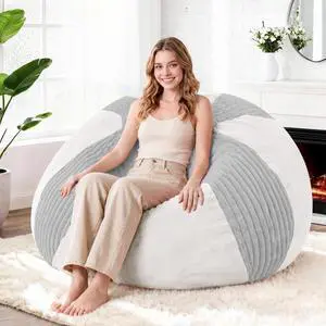 5FT Bean Bag Chairs Teardrop Bean Bag Chairs for Adults Beanbag Chair with Memory Foam Filled Soft Stripe Leaf alongside Plush Faux Fur Washable Cover for Dorm, Bedroom(Stripe LGY/WH) 5FT Bean Bag Chairs Teardrop Bean Bag Chairs for Adults Beanbag Chair with Memory Foam Filled Soft Stripe Leaf alongside Plush Faux Fur Washable Cover for Dorm, Bedroom(Stripe LGY/WH)