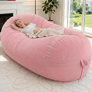 Bean Bag Chair, 6FT Giant Bean Bag Chair with Memory Foam, Ultra-Soft Corduroy Cover & Zipper Design, Portable Handle Comfy Bean Bag Sofa for Living Room, Bedroom, No Assembly - Pink Bean Bag Chair, 6FT Giant Bean Bag Chair with Memory Foam, Ultra-Soft Corduroy Cover & Zipper Design, Portable Handle Comfy Bean Bag Sofa for Living Room, Bedroom, No Assembly - Pink