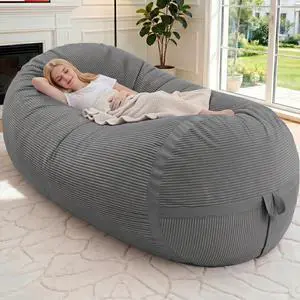 Bean Bag Chair, 6FT Giant Bean Bag Chair with Memory Foam, Ultra-Soft Corduroy Cover & Zipper Design, Portable Handle Comfy Bean Bag Sofa for Living Room, Bedroom, No Assembly - Dark Grey Bean Bag Chair, 6FT Giant Bean Bag Chair with Memory Foam, Ultra-Soft Corduroy Cover & Zipper Design, Portable Handle Comfy Bean Bag Sofa for Living Room, Bedroom, No Assembly - Dark Grey
