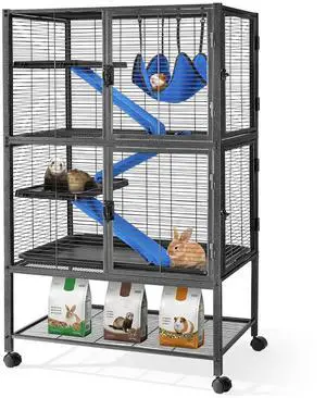 52''H Large Metal Rolling Ferrets Cage, 4-Tiers Small Animal Cages, Cage for Rats/Chinchillas, 0.5'' Bar Spacing for Ferret,Small Animal Cage w/Removable Ramp & Platform 52''H Large Metal Rolling Ferrets Cage, 4-Tiers Small Animal Cages, Cage for Rats/Chinchillas, 0.5'' Bar Spacing for Ferret,Small Animal Cage w/Removable Ramp & Platform