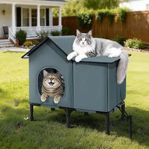 Weatherproof Heated Cat House for Outside with Heating Pad, Elevated Feet Outdoor Cat House, Expanded Canopy Warm Cats Shelter, Heating Pet Beds for Feral or Stray Cats in Winter (Warm Grey, Unheated) Weatherproof Heated Cat House for Outside with Heating Pad, Elevated Feet Outdoor Cat House, Expanded Canopy Warm Cats Shelter, Heating Pet Beds for Feral or Stray Cats in Winter (Warm Grey, Unheated)