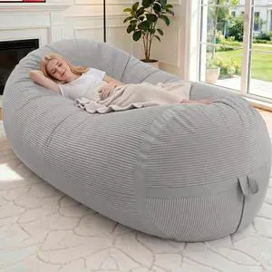 Bean Bag Chair, 6FT Giant Bean Bag Chair with Memory Foam, Ultra-Soft Corduroy Cover & Zipper Design, Portable Handle Comfy Bean Bag Sofa for Living Room, Bedroom, No Assembly - Light Grey Bean Bag Chair, 6FT Giant Bean Bag Chair with Memory Foam, Ultra-Soft Corduroy Cover & Zipper Design, Portable Handle Comfy Bean Bag Sofa for Living Room, Bedroom, No Assembly - Light Grey